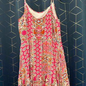 Boho print pink spaghetti strap tank (Size Large)